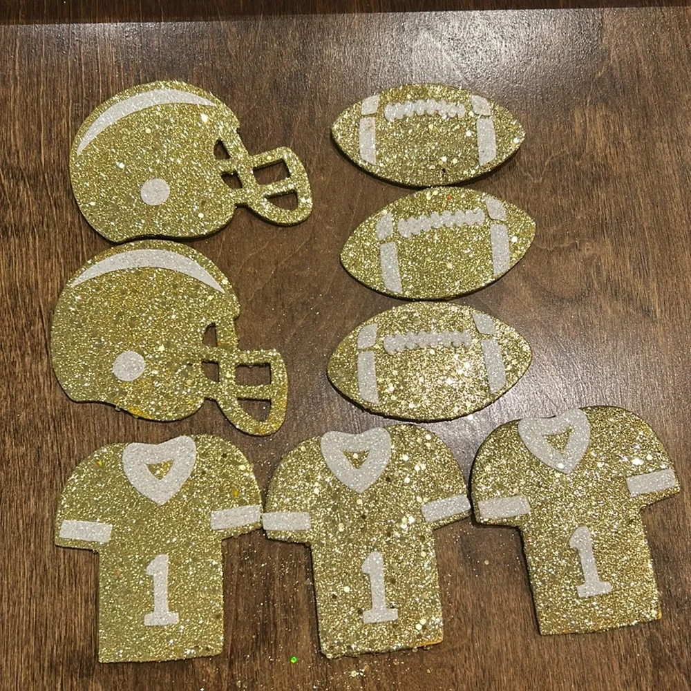 Homecoming 8 Assorted Gold & White Glitter Football Mum & Garter Toppers